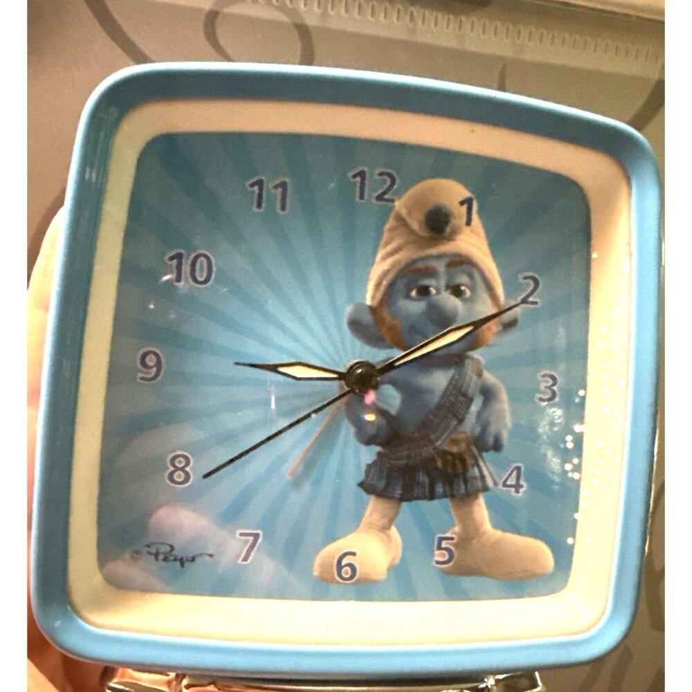 The Smurfs Alarm Clock Peyo 2011 Lafig B. Schlumpfs Schtroumpf Blue Works Square - Picture 10 of 10